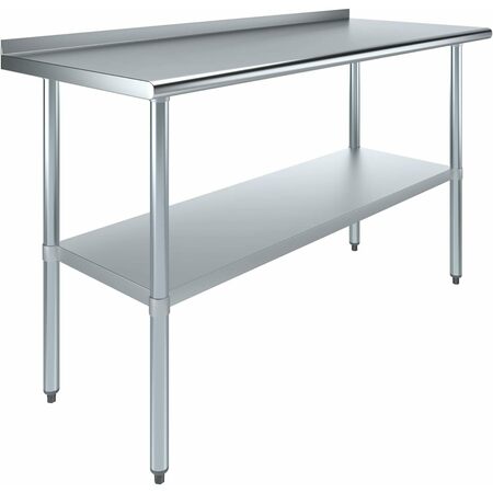 AMGOOD 24 in. X 60 in. Stainless Steel Prep Table with 1.5in Backsplash WT-2460-BS-Z